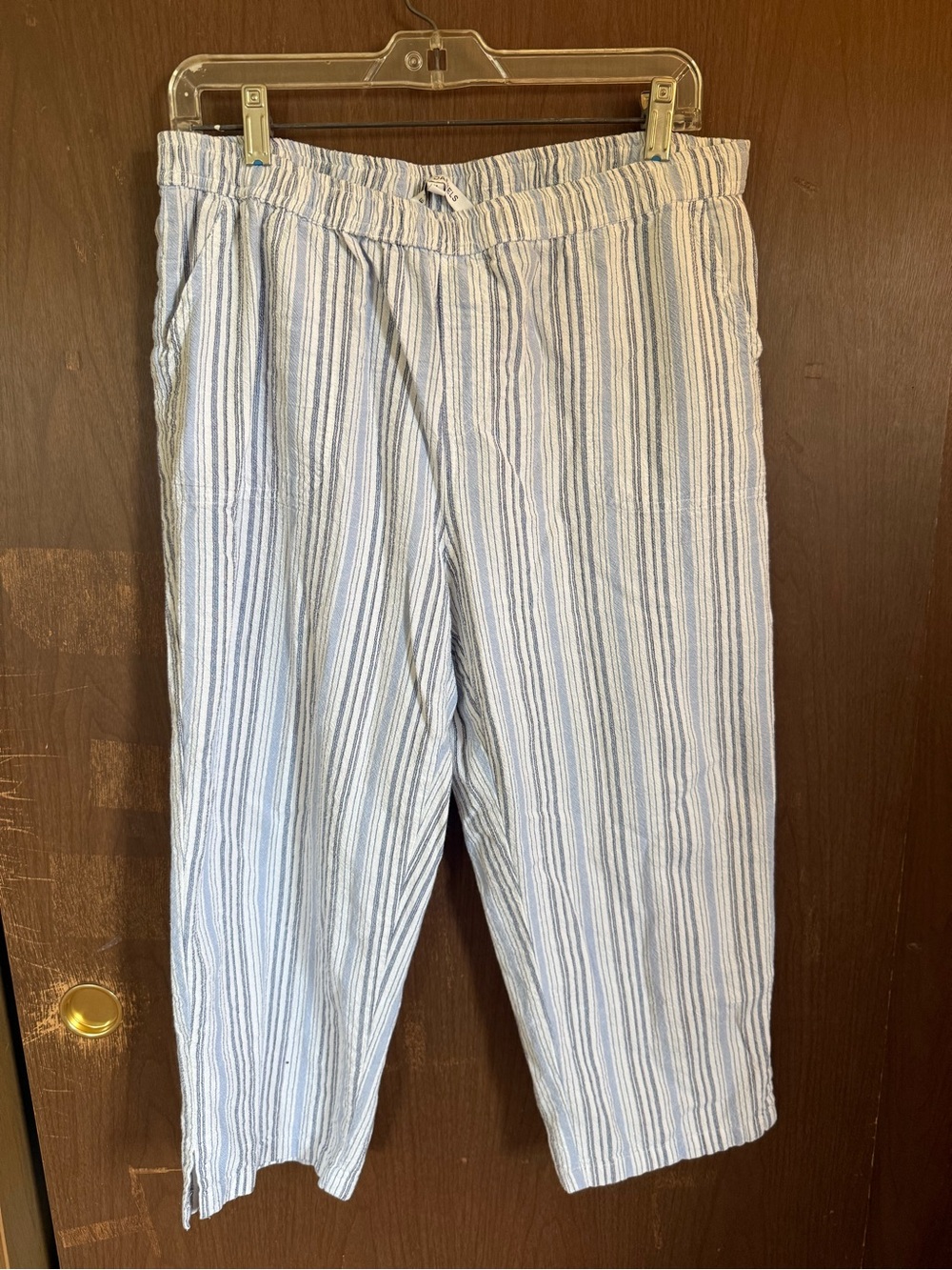 Light Blue Striped Casual CropPants